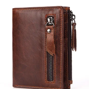 Мужской кошелек из натуральной кожи, короткая многофункциональная сумка на молнии, масляно-восковой кошелек из воловьей кожи