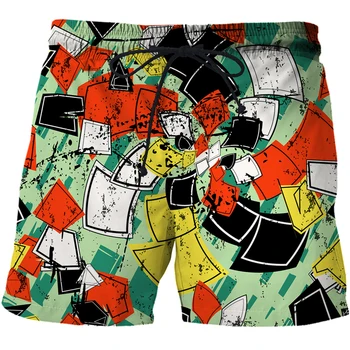 Летние Мужские пляжные шорты с абстрактным рисунком и 3D-печатью, Топ, Плавательные брюки, ремень, Морская короткая Модная спортивная одежда