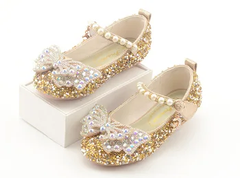 кожаная обувь для детей, повседневная детская обувь для девочек, блестящие туфли на плоской подошве с бантиком-бабочкой, вечерние туфли принцессы для девочек