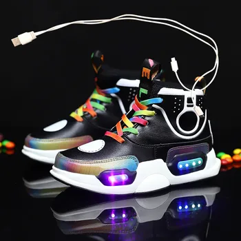 2020 Детская USB-зарядка, Разноцветная светодиодная подсветка, Сетчатые светящиеся Кроссовки для девочек, Светящиеся кроссовки для мальчиков, Детская обувь