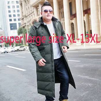 Новое Высококачественное Мужское Пальто с Меховым Воротником и капюшоном, Зимнее Утолщенное Повседневное Пуховик X-long Размера Плюс 11XL12X13X14XL15XL