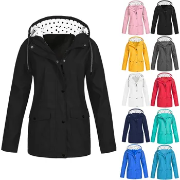 Женское однотонное Модное повседневное пальто на молнии и пуговицах с двойным карманом и завязками с капюшоном для зарядки