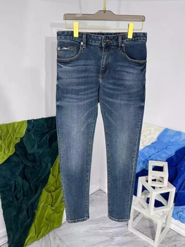 2023 Осень Зима, Модные Мужские Повседневные джинсы с вышивкой Высокого качества, Шикарные Повседневные джинсовые брюки C619