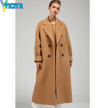 Женский тренч YICIYA, кашемировые куртки-ветровки, новая верхняя одежда, женское двустороннее бархатное длинное пальто, твидовые пальто