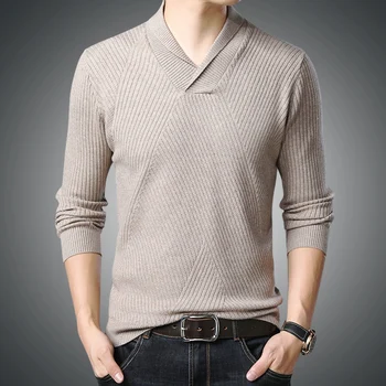 Модные теплые свитера с V-образным вырезом и длинным рукавом, мужские 2023, осень-зима, однотонная повседневная рубашка с диким трендом jke083