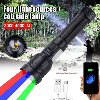 Светодиодный фонарик с ультрафиолетовым излучением 395 НМ, Перезаряжаемый фонарик USB, Мощная тактическая вспышка, Масштабируемый охотничий фонарь, Водонепроницаемый ручной фонарь