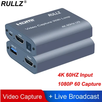 Карта захвата аудио-видео 4K 60HZ USB 3.0 с петлей 1080P 60fps HDMI Video Grabber Box для камеры записи игр PS4 в прямом эфире