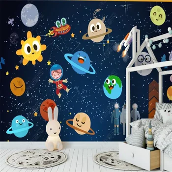 Мультяшная планета Космическая ракета, 3D обои для детской комнаты, Настенная роспись, Домашний декор, Обои, Декор для детской комнаты, самоклеящиеся обои