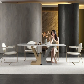 Роскошный 1,8-метровый Снежный Горный Белый Высококачественный Обеденный стол и стул, комбинация из 12 мм блестящего камня, мебель для столовой GY50CZ