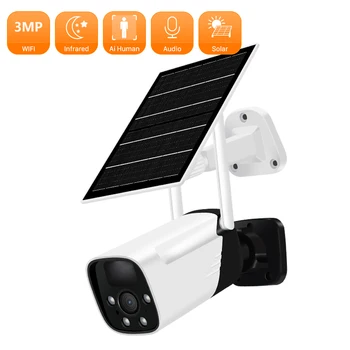 FHD 3MP Солнечная WiFi Камера Водонепроницаемая Цветная Камера Ночного Видения PIR с Обнаружением человека CCTV IP-Камера Солнечная Панель Аккумуляторная Батарея