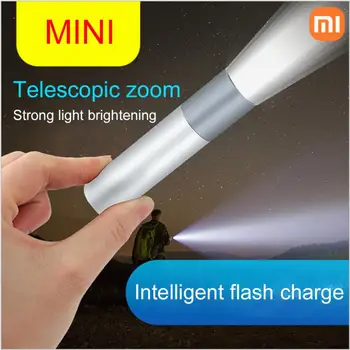 XIAOMI Mini Flashlight USB Перезаряжаемый светодиодный Фонарик Водонепроницаемый Телескопический Мощный фонарь для работы на открытом воздухе с зумом Портативный