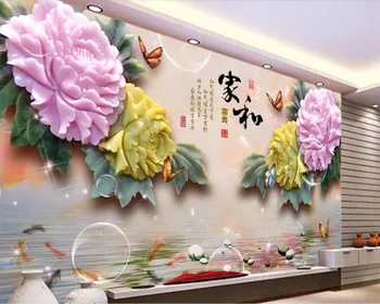 Обои на заказ, 3D фотообои, резьба по китайскому нефриту, домашний и богатый фон из цветов пиона, обои для стен, домашний декор, папье-маше